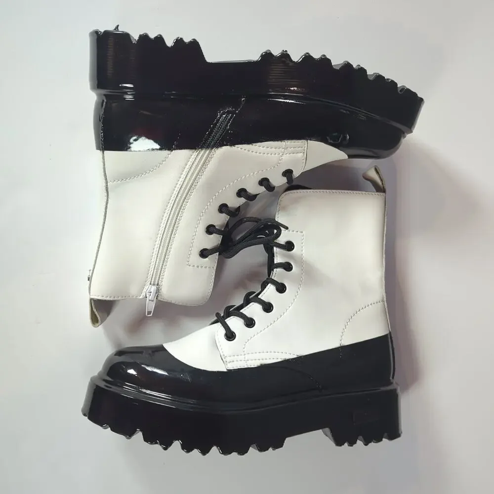 Cult Black White Platform Combat Boots EU 40 US 9-9.5 Goth Grunge Chunky Lug